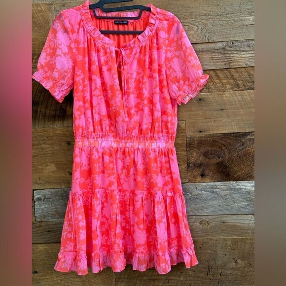 ROBERTSON + RODEO CANDY SHOP POPPY PINK FLORAL SURPLICE RUFFLE DRESS sz M - Picture 3 of 15